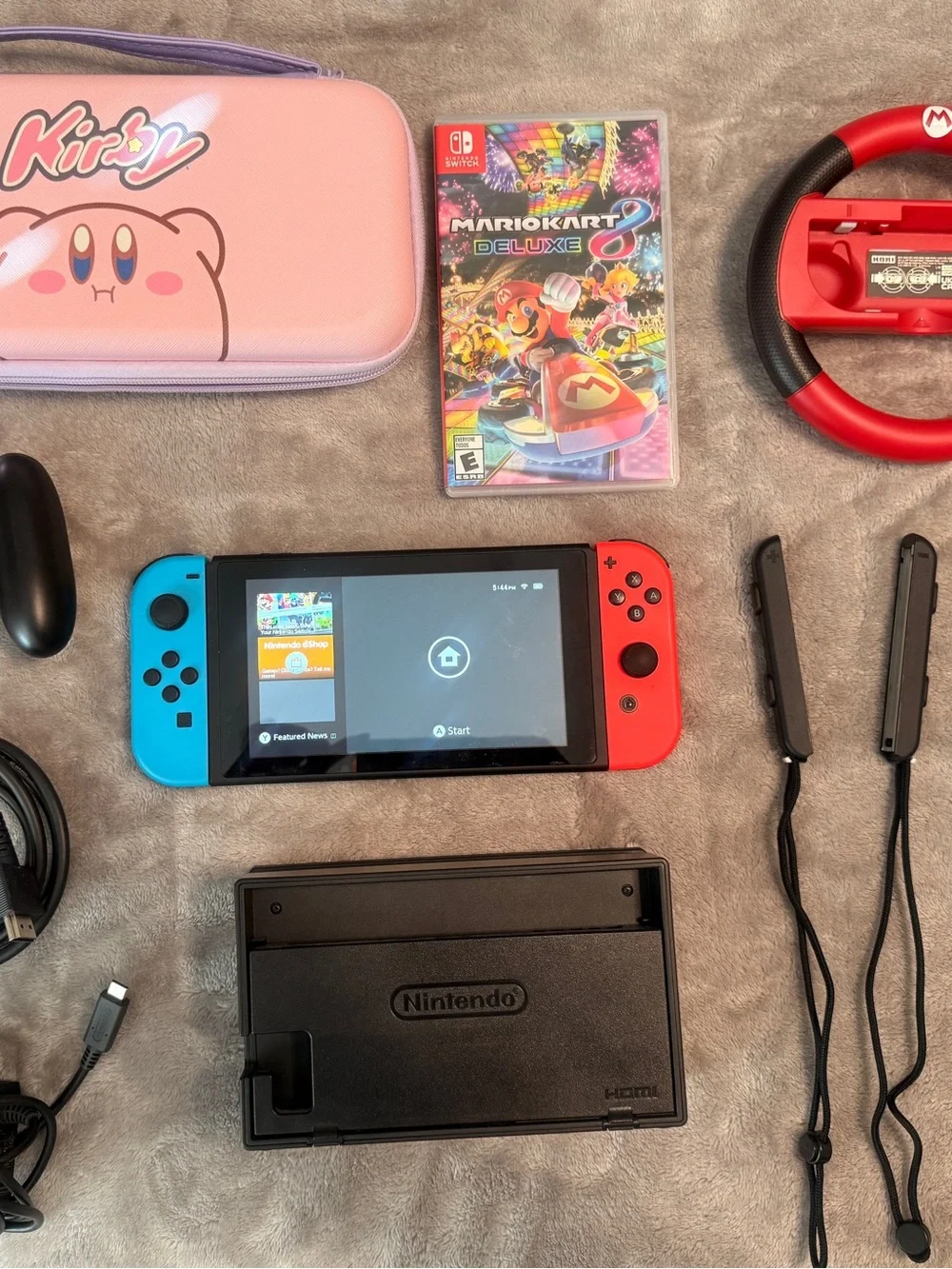Nintendo Switch with Neon Blue & Neon Red Joy‑Con, Mario Kart Bundle